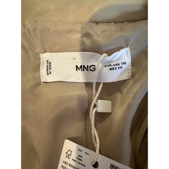 NWT Mango (MNG) Beige/Cream Vegan Faux Leather Power Blazer Size 1X FallLayering - Picture 7 of 10